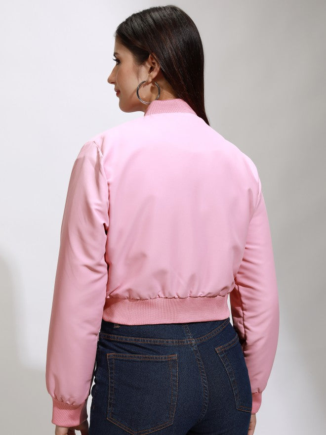 Tokyo Talkies Women Pink Varsity Jacket - Pink - Image 3