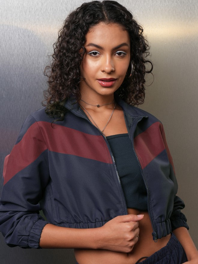 Tokyo Talkies Women Navy Blue Bomber Jacket - Navy Blue - Image 1