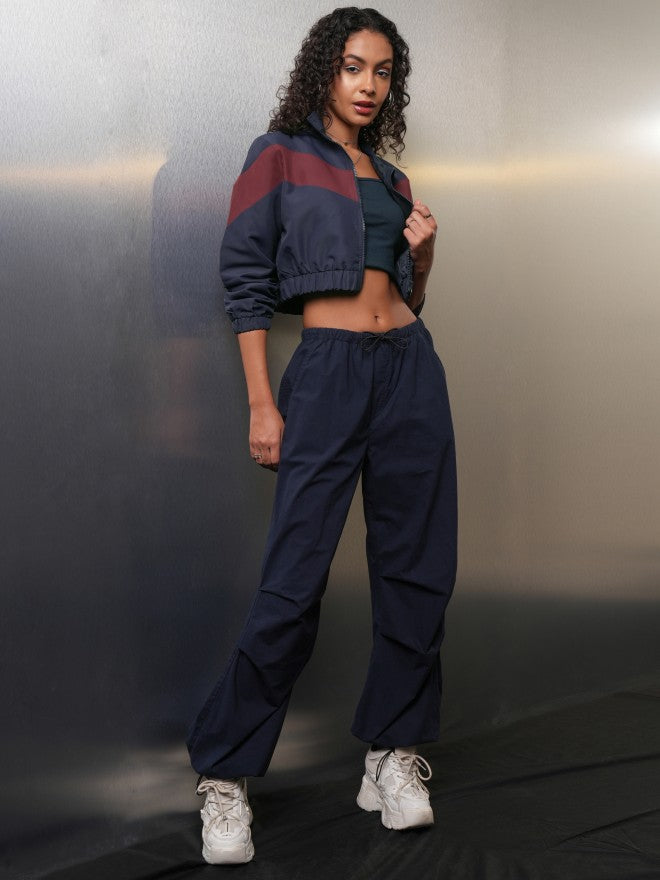 Tokyo Talkies Women Navy Blue Bomber Jacket - Navy Blue - Image 2