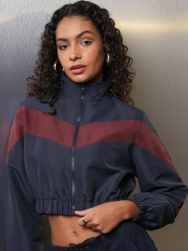 Tokyo Talkies Women Navy Blue Bomber Jacket - Navy Blue - Image 4