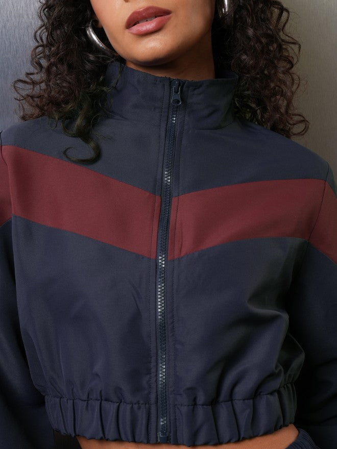 Tokyo Talkies Women Navy Blue Bomber Jacket - Navy Blue - Image 5