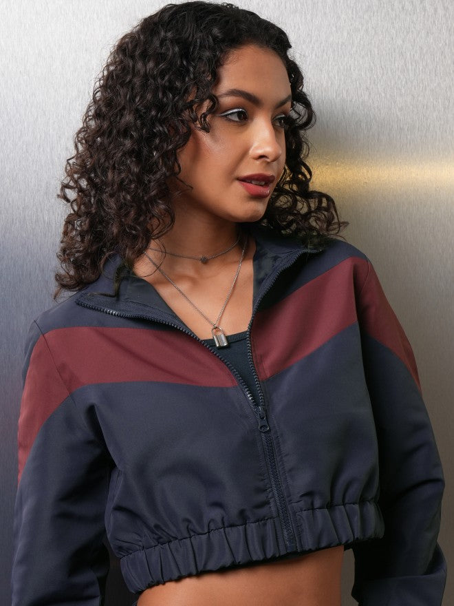 Tokyo Talkies Women Navy Blue Bomber Jacket - Navy Blue - Image 6
