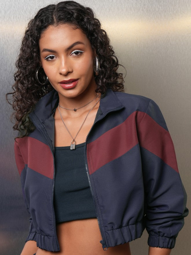 Tokyo Talkies Women Navy Blue Bomber Jacket - Navy Blue - Image 7