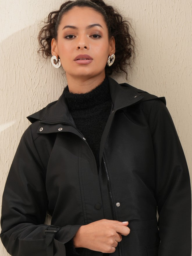 Tokyo Talkies Women Black Parka Jacket - Black - Image 1