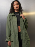 Tokyo Talkies Women Green Open Front Jacket - Green - Image 1