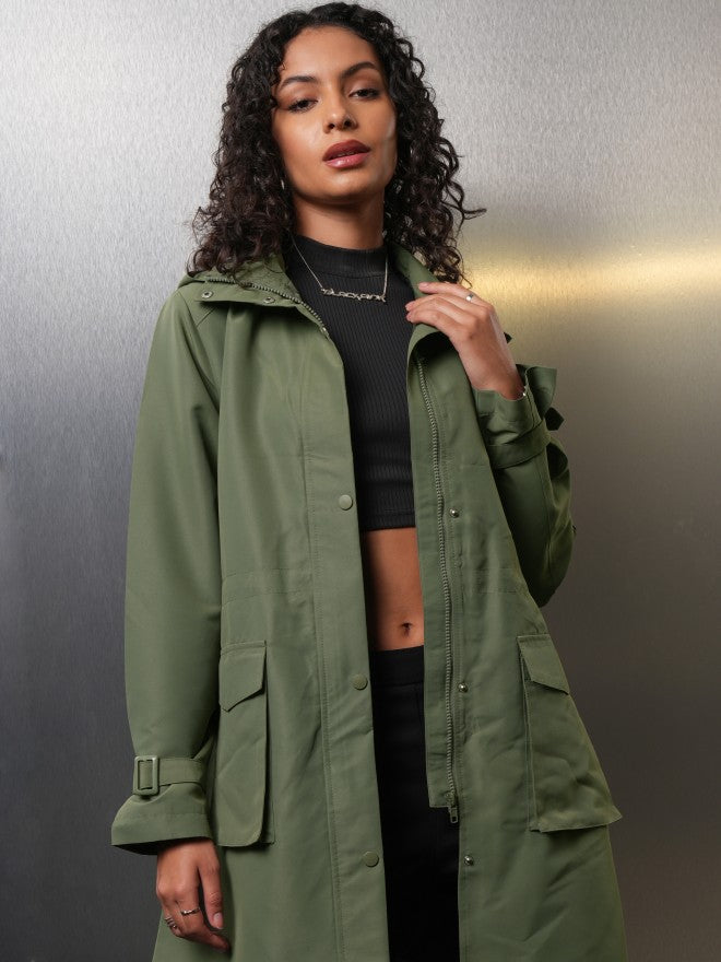 Tokyo Talkies Women Green Open Front Jacket - Green - Image 1