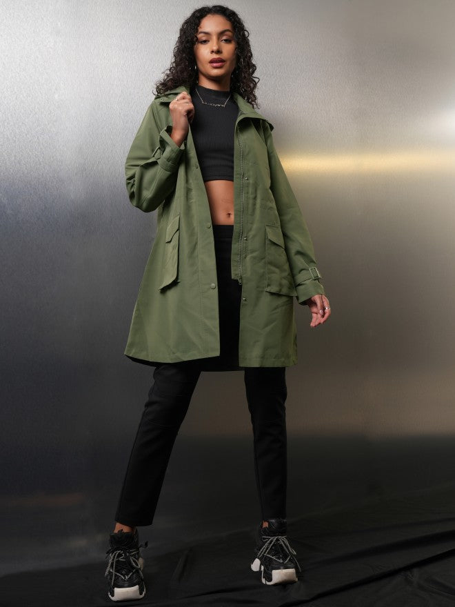 Tokyo Talkies Women Green Open Front Jacket - Green - Image 2