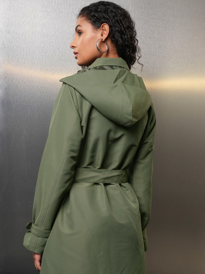 Tokyo Talkies Women Green Open Front Jacket - Green - Image 3