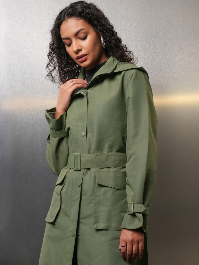 Tokyo Talkies Women Green Open Front Jacket - Green - Image 4