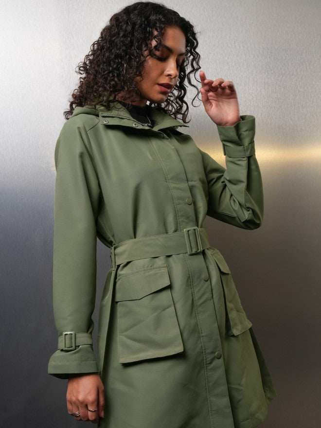 Tokyo Talkies Women Green Open Front Jacket - Green - Image 6