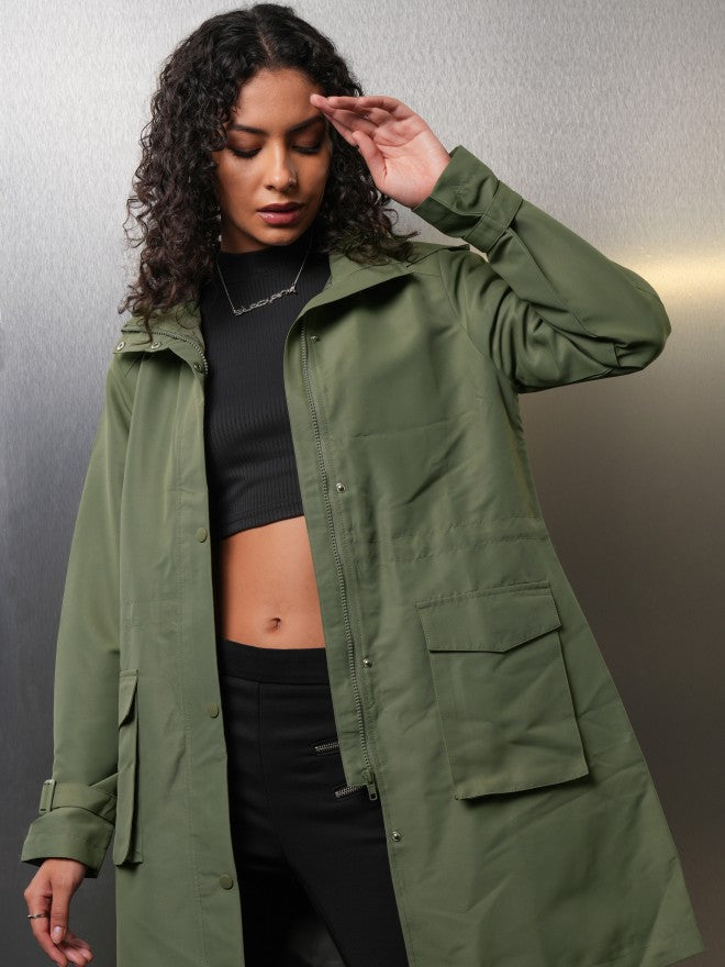 Tokyo Talkies Women Green Open Front Jacket - Green - Image 7