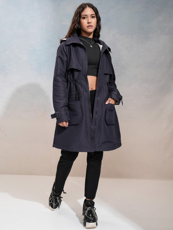 Tokyo Talkies Women Navy Blue Parka Jacket - Navy Blue - Image 2
