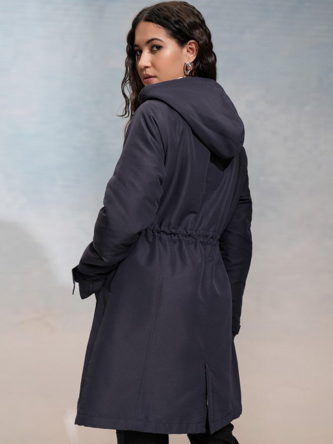 Tokyo Talkies Women Navy Blue Parka Jacket - Navy Blue - Image 3