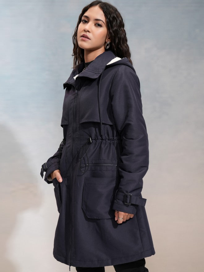 Tokyo Talkies Women Navy Blue Parka Jacket - Navy Blue - Image 4