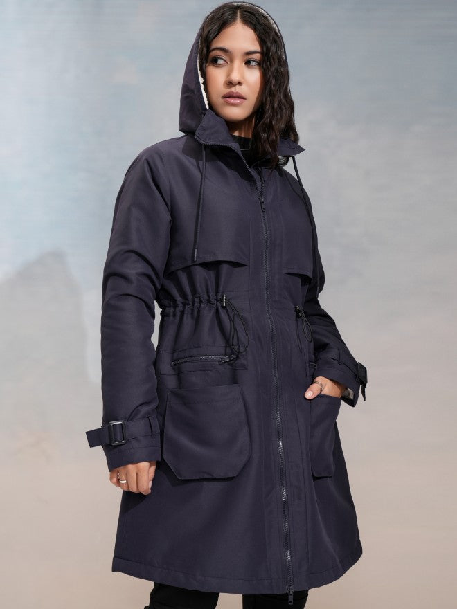 Tokyo Talkies Women Navy Blue Parka Jacket - Navy Blue - Image 6