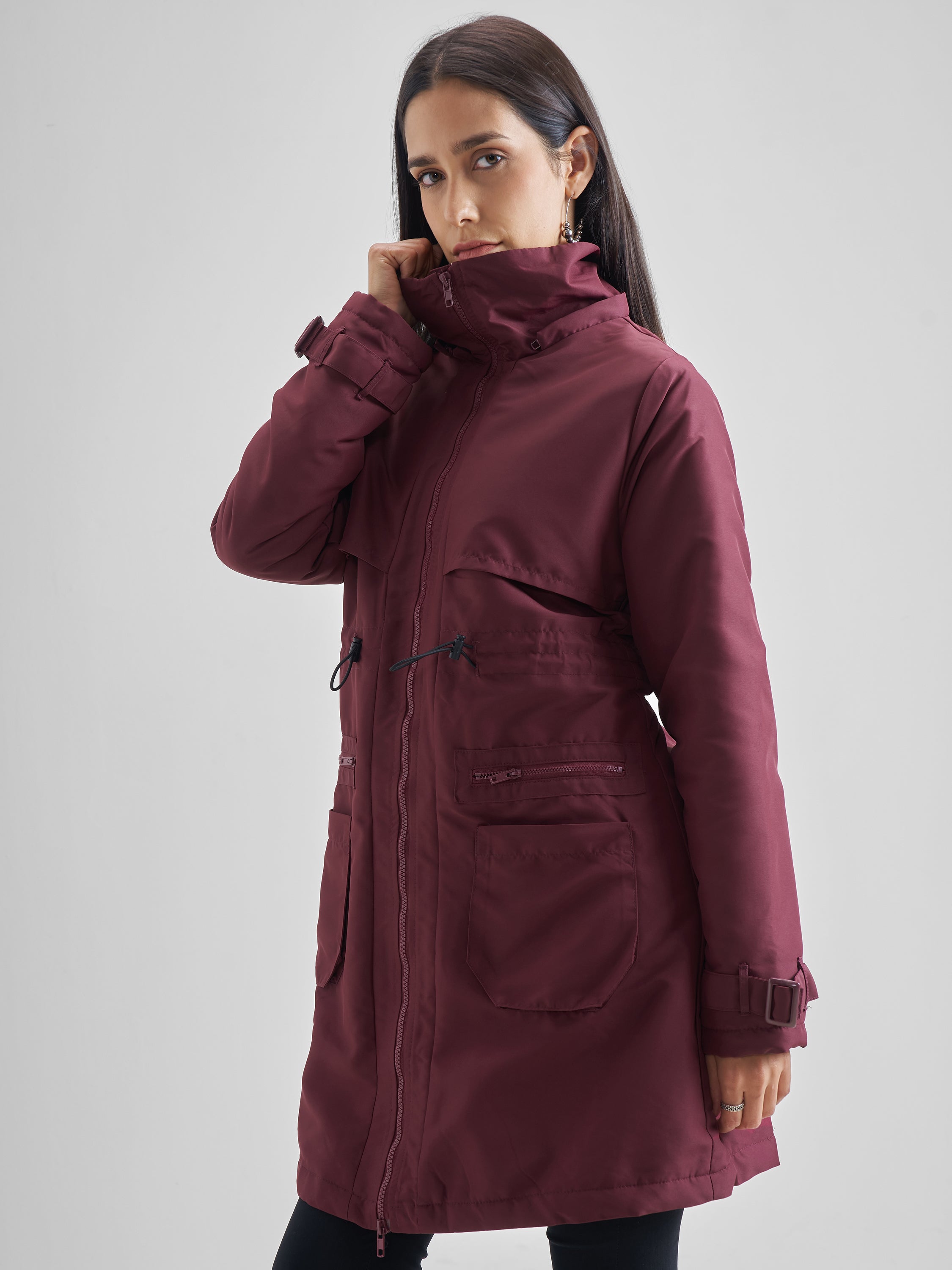 Tokyo Talkies Women Maroon Parka Jacket - Maroon - Image 4