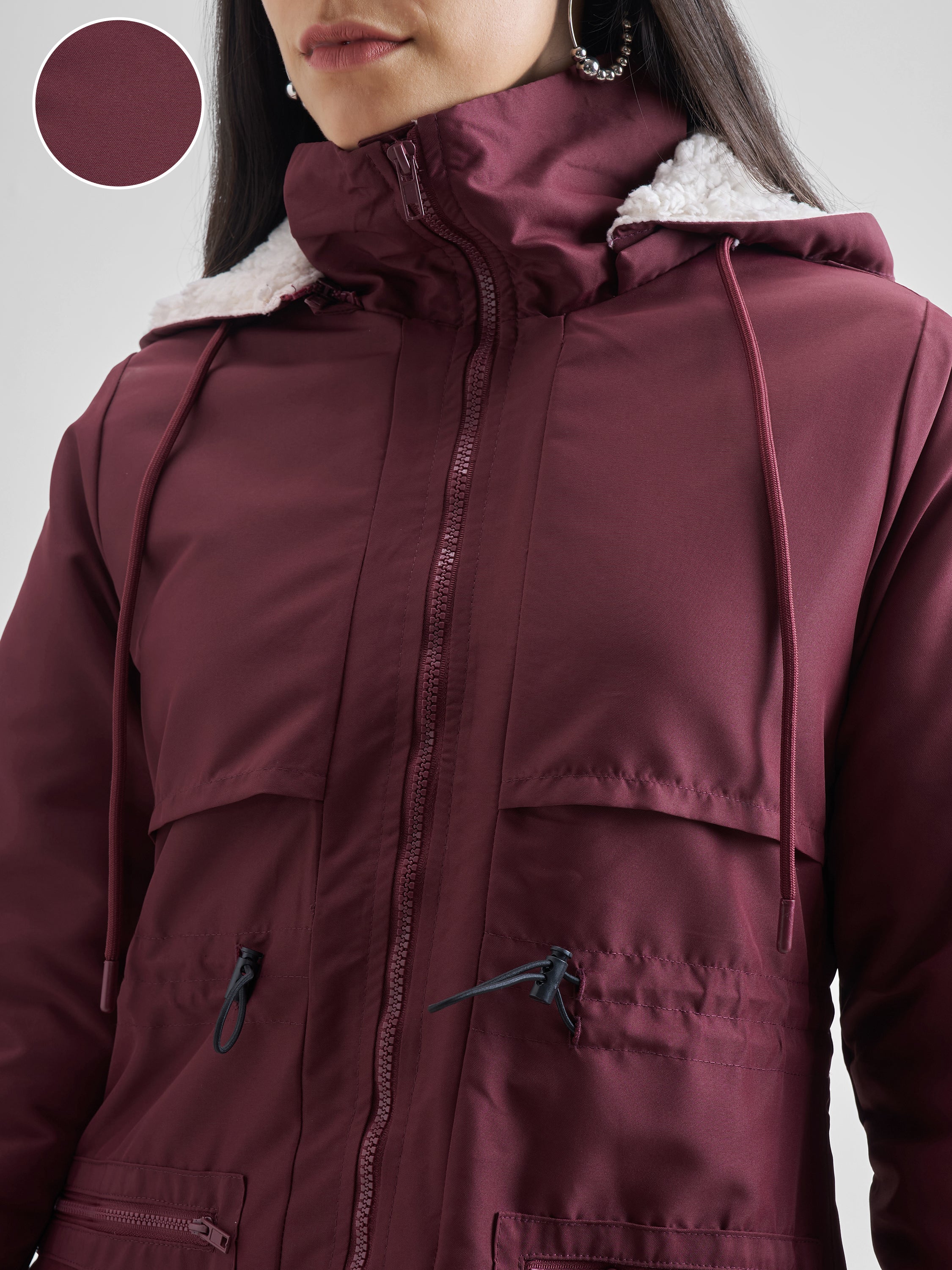 Tokyo Talkies Women Maroon Parka Jacket - Maroon - Image 5