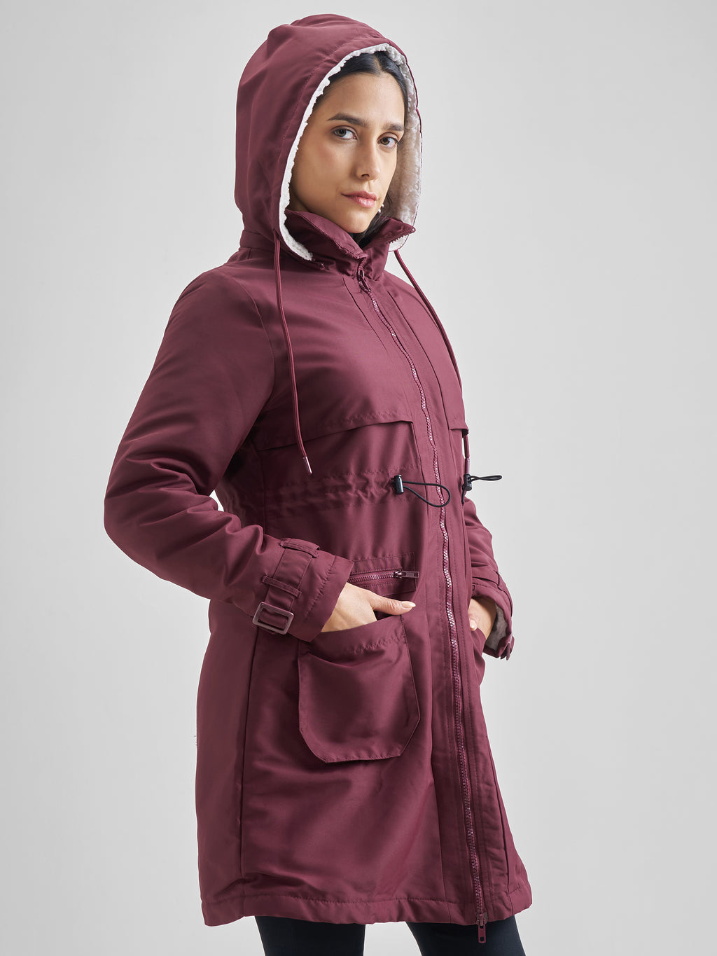 Tokyo Talkies Women Maroon Parka Jacket - Maroon - Image 6