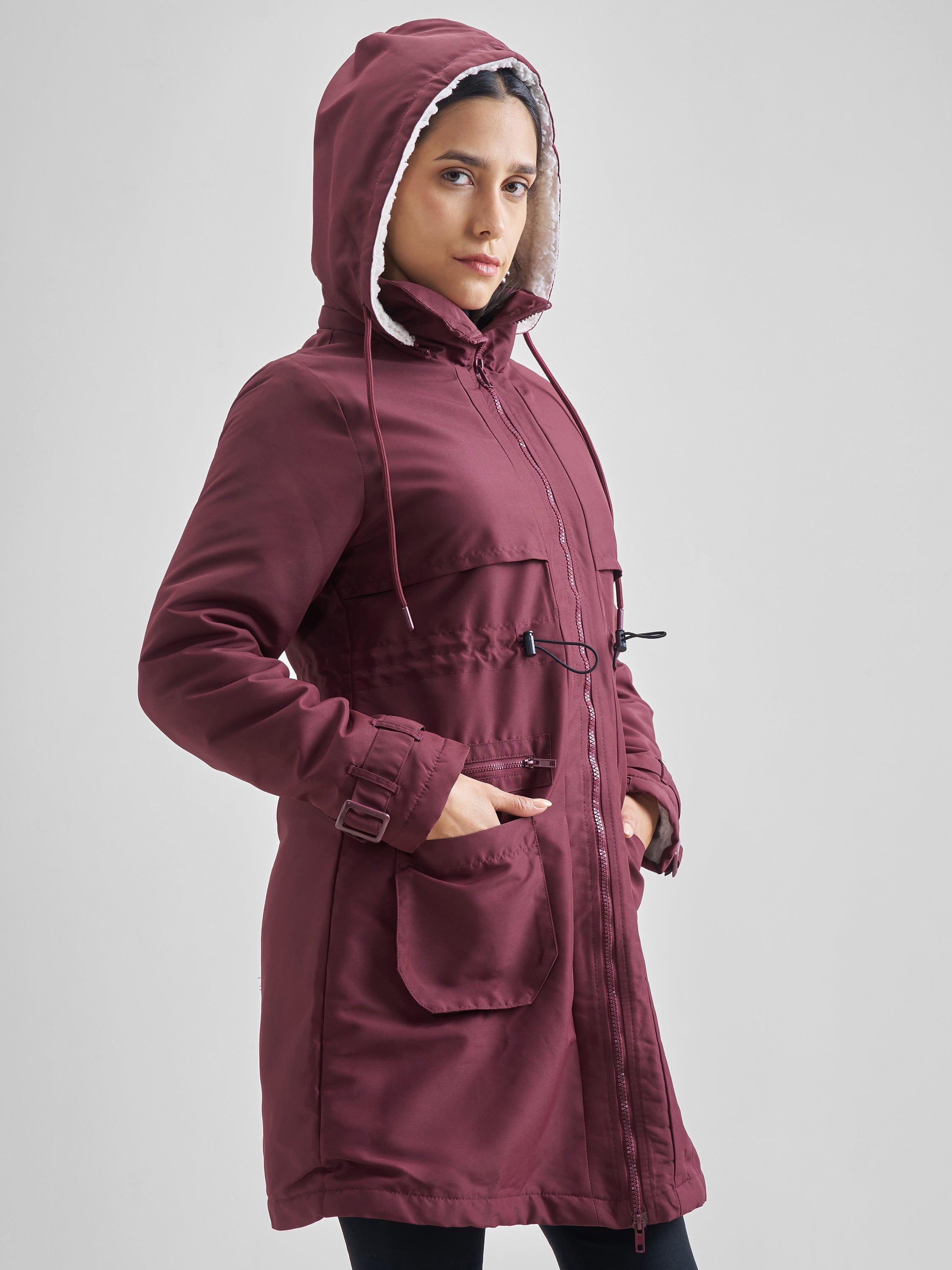 Tokyo Talkies Women Maroon Parka Jacket - Maroon - Image 6