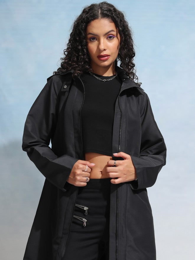 Tokyo Talkies Women Black Open Front Jacket - Black - Image 1