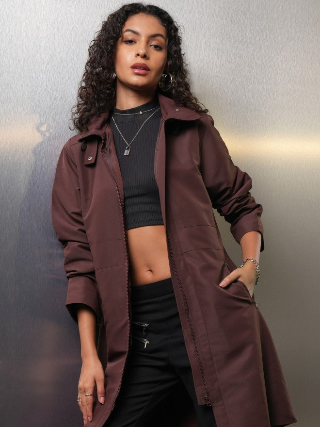 Tokyo Talkies Women Maroon Open Front Jacket - Maroon - Image 1