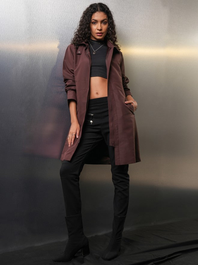 Tokyo Talkies Women Maroon Open Front Jacket - Maroon - Image 2