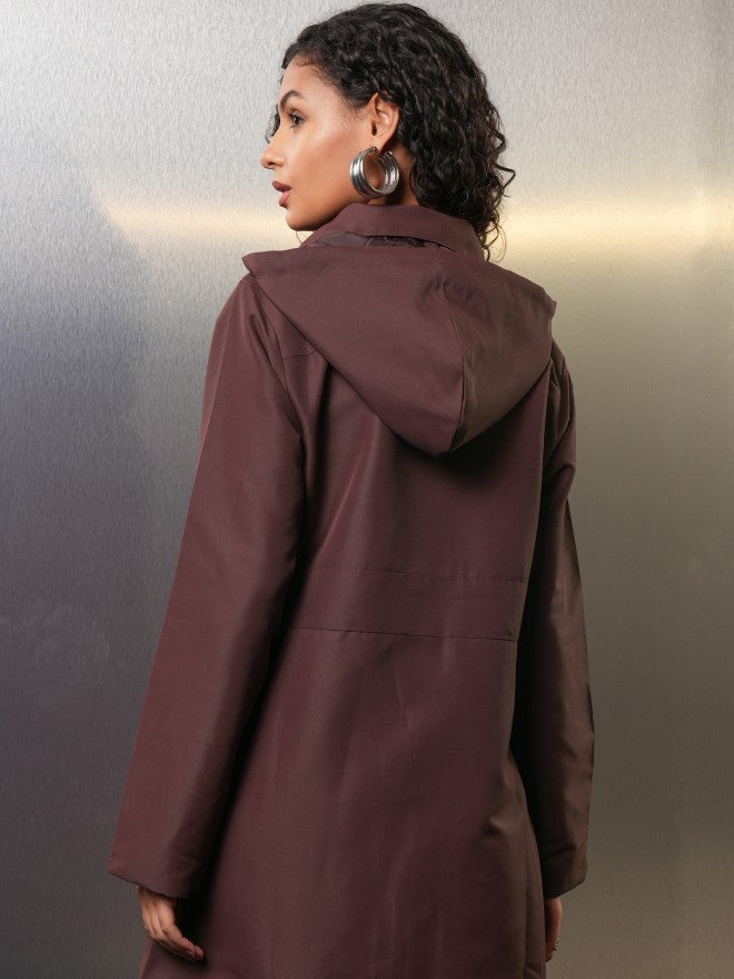 Tokyo Talkies Women Maroon Open Front Jacket - Maroon - Image 3