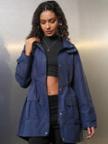 Tokyo Talkies Women Navy Blue Open Front Jacket - Navy Blue - Image 1