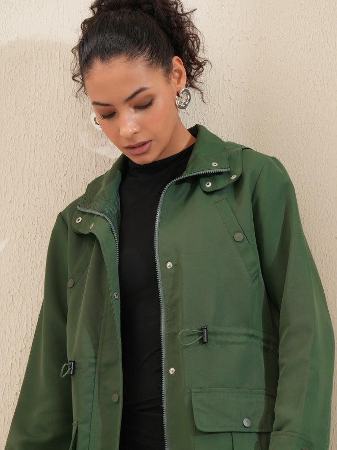 Tokyo Talkies Women Green Parka Jacket - Green - Image 1