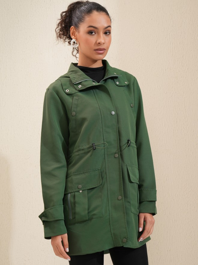 Tokyo Talkies Women Green Parka Jacket - Green - Image 6