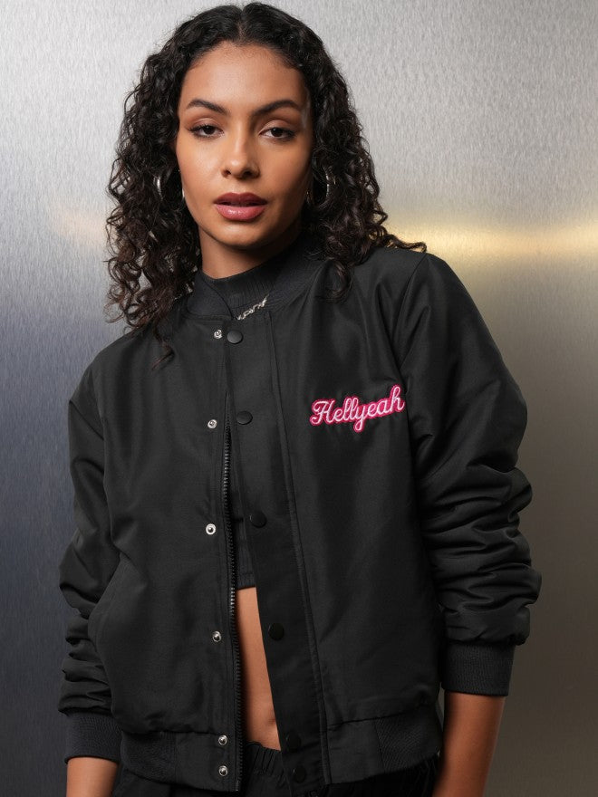 Tokyo Talkies Women Black Bomber Jacket - Black - Image 1