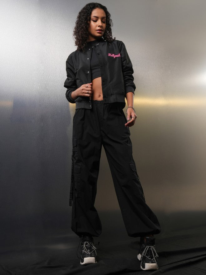 Tokyo Talkies Women Black Bomber Jacket - Black - Image 2