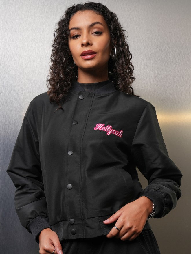 Tokyo Talkies Women Black Bomber Jacket - Black - Image 4