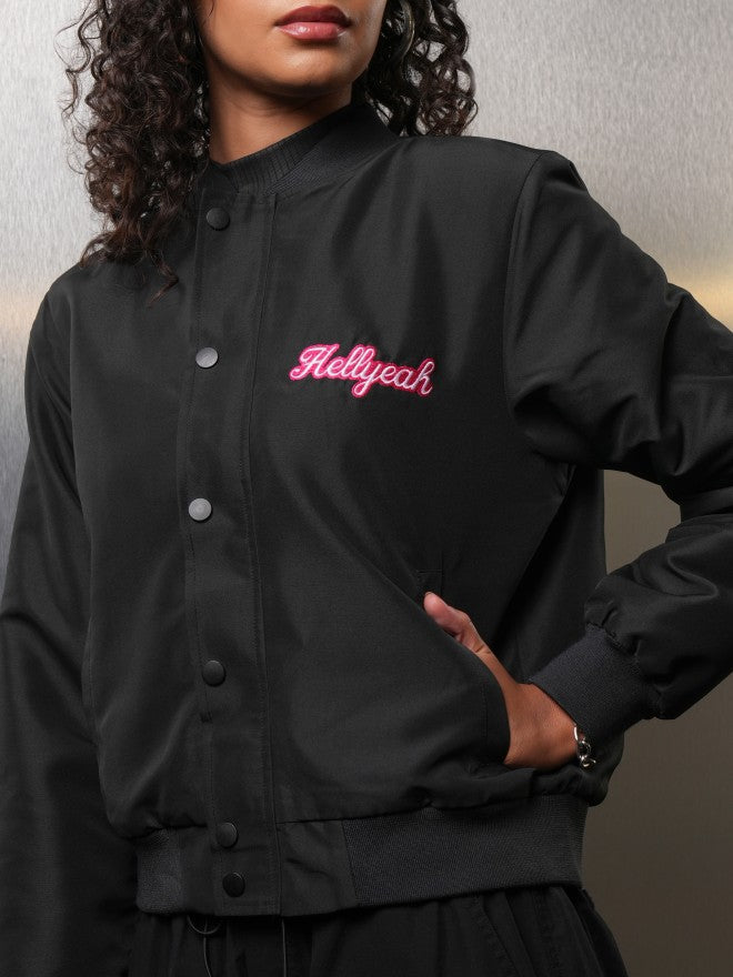 Tokyo Talkies Women Black Bomber Jacket - Black - Image 5