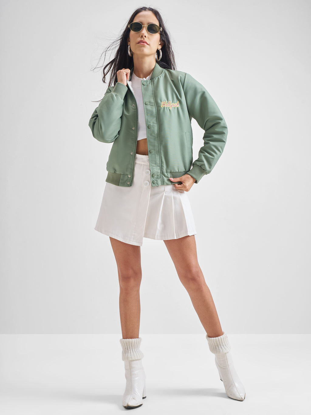 Tokyo Talkies Women Green Bomber Jacket - Green - Image 2