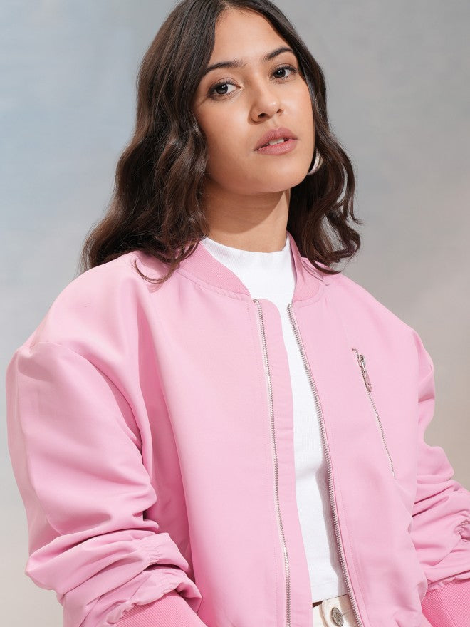 Tokyo Talkies Women Pink Bomber Jacket - Pink - Image 1