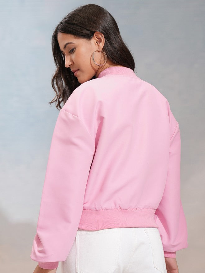 Tokyo Talkies Women Pink Bomber Jacket - Pink - Image 3