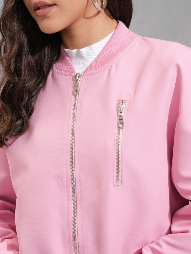 Tokyo Talkies Women Pink Bomber Jacket - Pink - Image 5