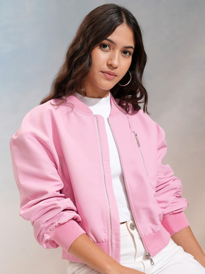 Tokyo Talkies Women Pink Bomber Jacket - Pink - Image 6