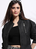 Tokyo Talkies Women Black Bomber Jacket - Black - Image 1