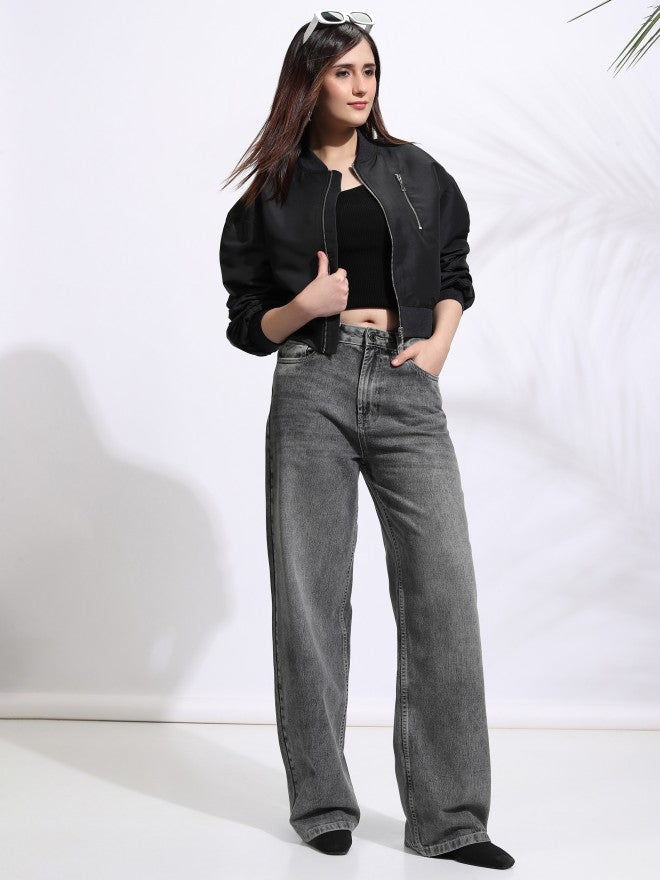 Tokyo Talkies Women Black Bomber Jacket - Black - Image 2