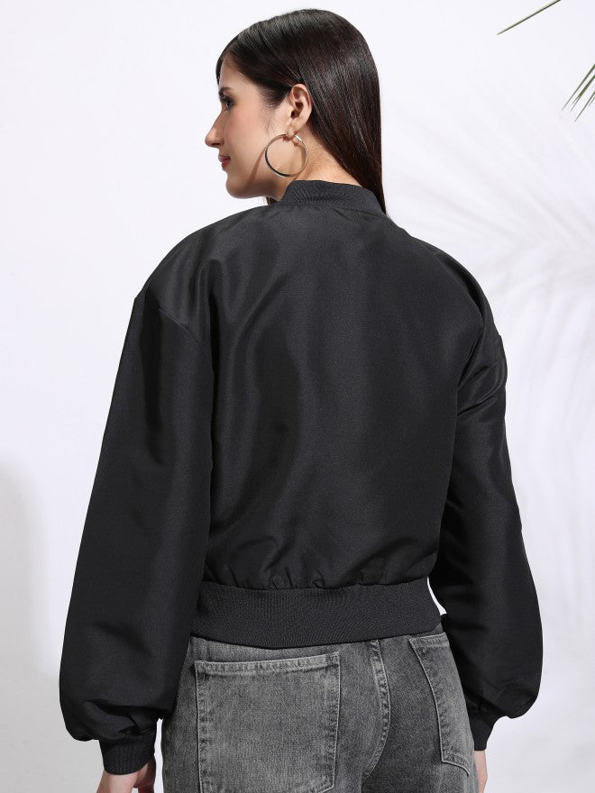 Tokyo Talkies Women Black Bomber Jacket - Black - Image 3