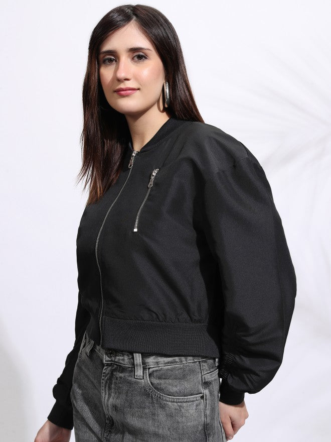 Tokyo Talkies Women Black Bomber Jacket - Black - Image 4