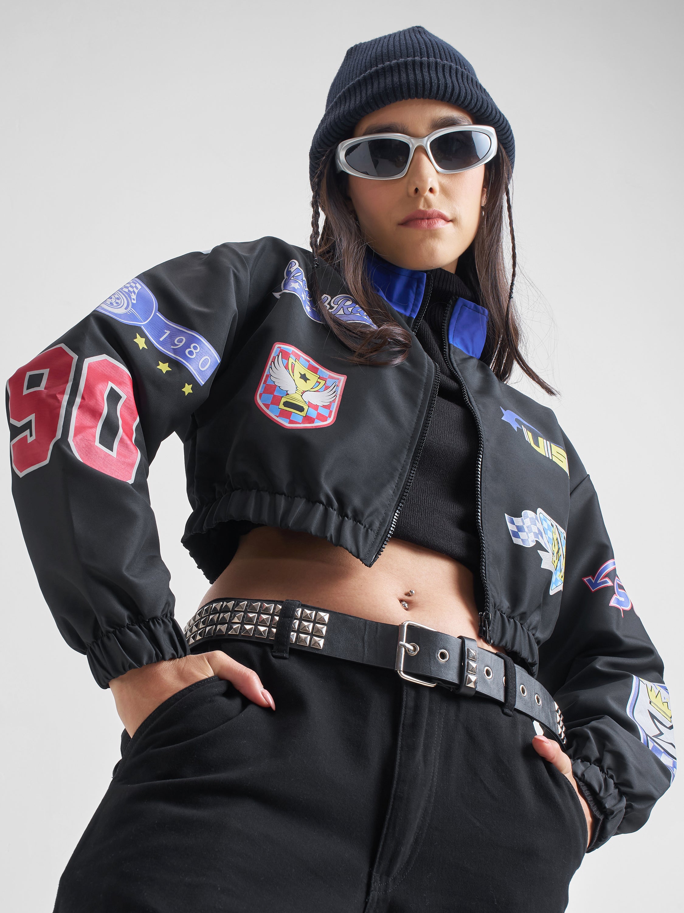 Tokyo Talkies Women Black Bomber Jacket - Black - Image 1