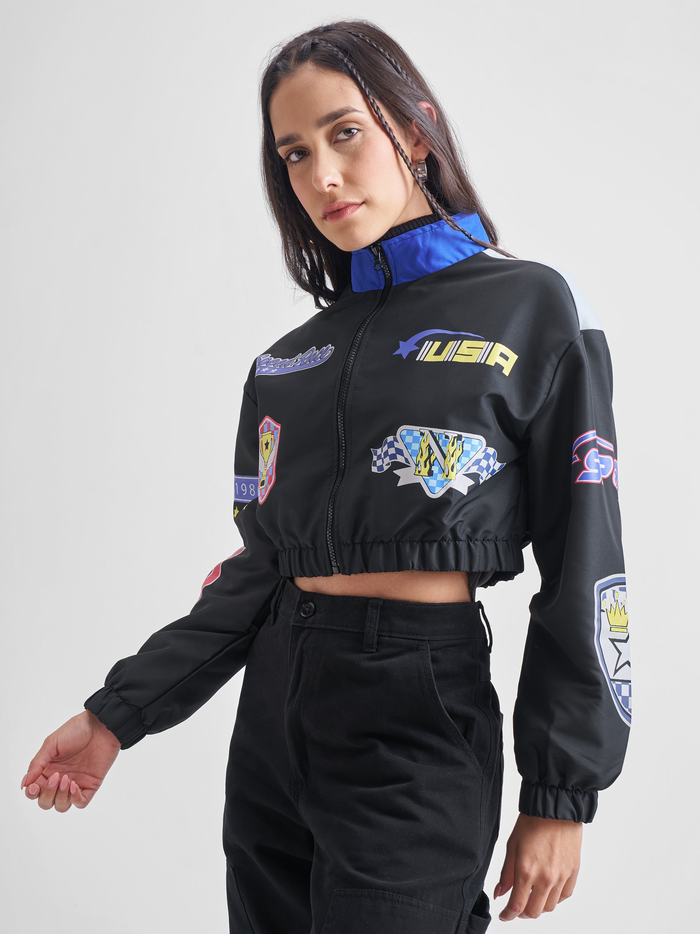 Tokyo Talkies Women Black Bomber Jacket - Black - Image 4