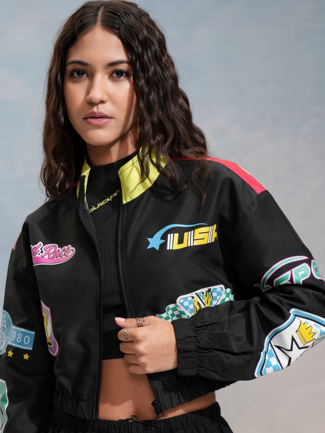 Tokyo Talkies Women Black Bomber Jacket - Black - Image 1