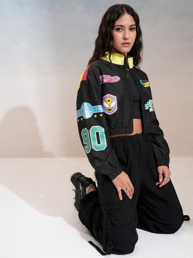 Tokyo Talkies Women Black Bomber Jacket - Black - Image 2