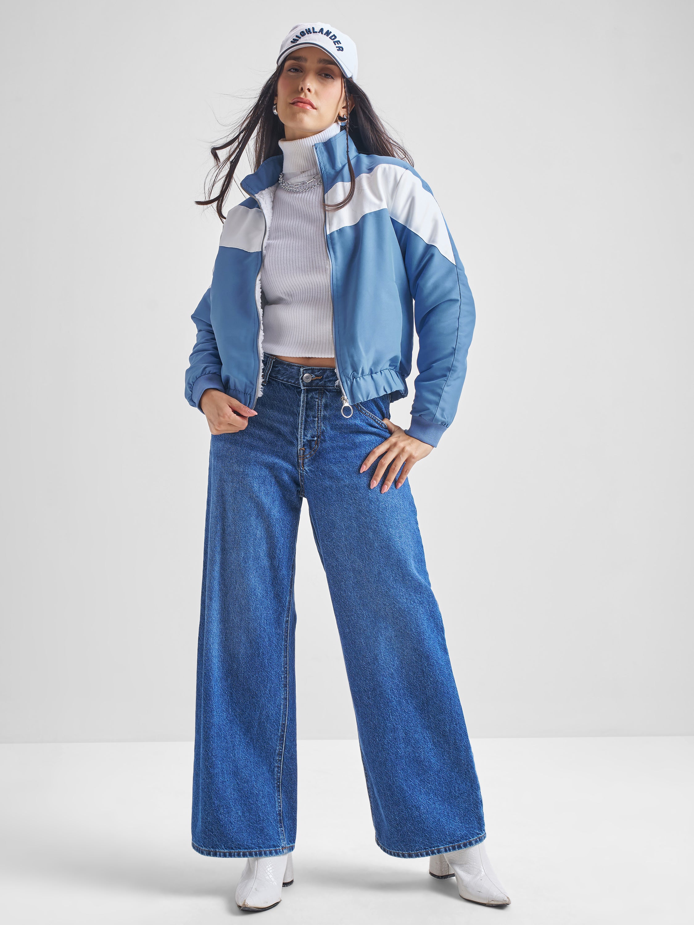 Tokyo Talkies Women Blue Bomber Jacket - Blue - Image 2