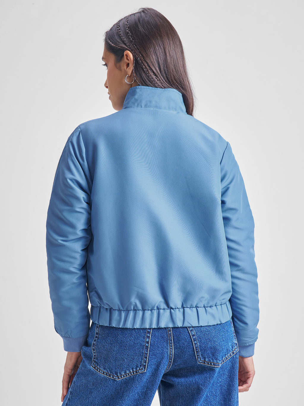 Tokyo Talkies Women Blue Bomber Jacket - Blue - Image 3