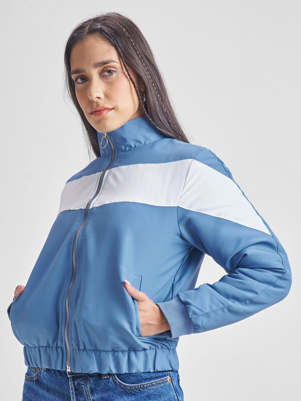 Tokyo Talkies Women Blue Bomber Jacket - Blue - Image 4